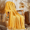 inhand Knitted Fall Throw Blanket for Couch and Bed, Knit Fall Decor Halloween Blanket with Tassel, Mustard Yellow Lightweight Decorative Farmhouse Warm Woven Blankets and Throws for Women, 50"x60"-Ruum Studio Home