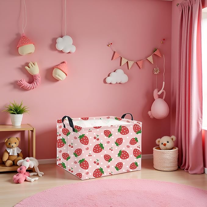 HIYAGON Rectangular Baby Girl Basket Kids Baby Storage Basket Toy Storage Bin Organizer Box Room Decor(Strawberry)-Ruum Studio Home