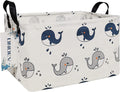 Rectangular Folding Laundry Basket,Canvas Basket,Nersury Hamper,Suitable for Children,Office,Bedroom,Clothes,Toys Storage (REC whale), 14.9’’L ×10.2’’W×9.05’’H inches-Ruum Studio Home