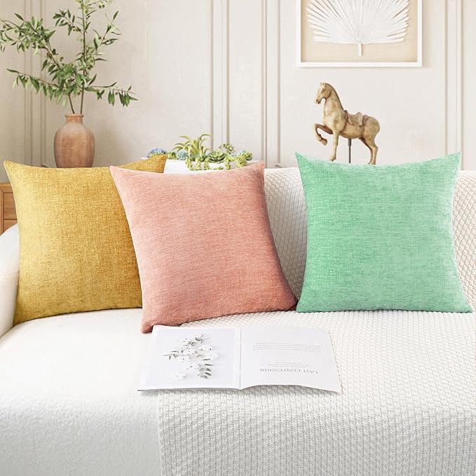 CaliTime Throw Pillow Covers Decorative 18 X 18 Inches Pack of 4 Cozy Chenille Cushion Cases for Couch Sofa Bed Living Room Home Grey Green-Ruum Studio Home