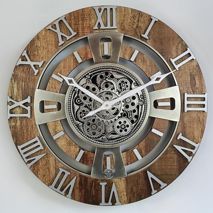The Gears Clock Real Moving Gear Wall Clock England Line (Vintage Brown, 24 inches (60 cm))-Ruum Studio Home