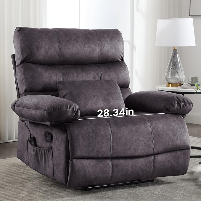Oversized Recliner Chair Extra Wide Large Recliner for Adults 350lbs with Lumbar Support Pillow Nursery Chair Living Room (Manual, GREY-6002)-Ruum Studio Home