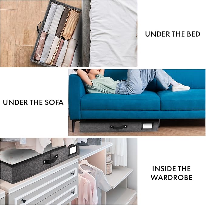 HOMELUX THEORY 2pc Under Bed Storage Containers, Bedroom Under the Bed Drawer Storage Organizer with Bins and Lids, Large Underbed Clothes Storage Box Ideal for Blanket, Fabric, & Shoes (Dark Gray)-Ruum Studio Home