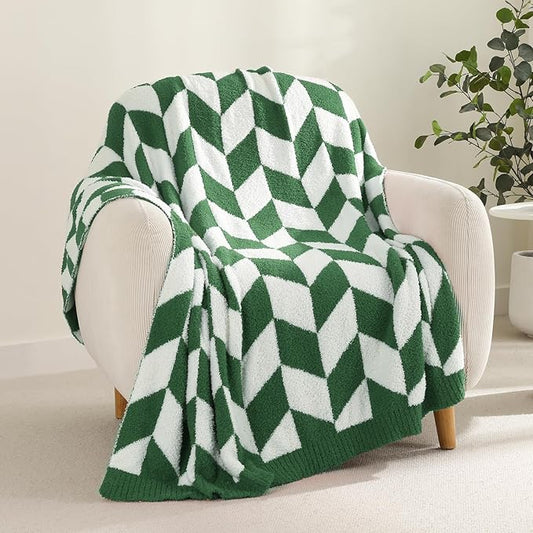 Snuggle Sac Christmas Green Throw Blanket for Couch, Super Soft Christmas Blankets Cozy Knit Fuzzy Plush Lightweight Throws for Sofa, Bed, Chevron Green,50x60 inches-Ruum Studio Home