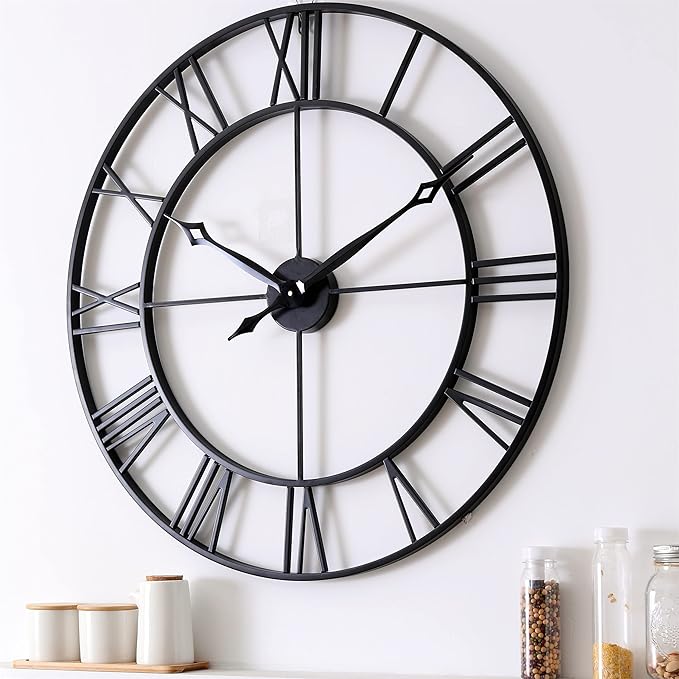 CLXEAST 30 Inch Large Wall Clock Modern, Oversized Roman Numeral Decorative Black Metal Wall Clock for Living Room Decor,House Warming Gifts New Home-Ruum Studio Home