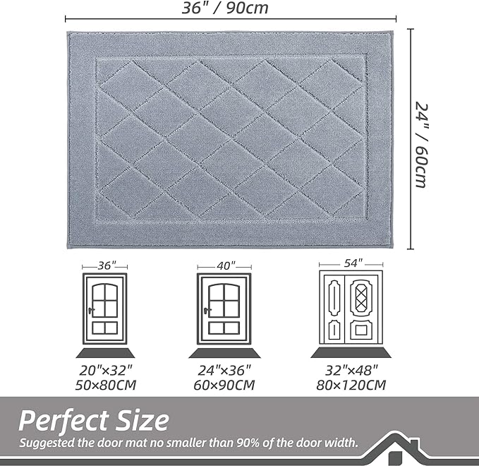 BEQHAUSE Dirt Trapper Door Mat 24" x 36", Doormat Non-Slip Entryway Rugs Washable, Dog Door Mat Stain Resistant and Absorbent Welcome Floor Mat for Front Back Door, Muddy Wet Shoes & Paws, Grey-Ruum Studio Home