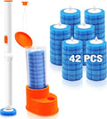 JEHONN Disposable Toilet Brush with Tweezers, Toilet Bowl Wand Holder Set with 42 Cleaner Refills, Bathroom Cleaning System for Sink Bathtub Wash Basin (White Orange)-Ruum Studio Home