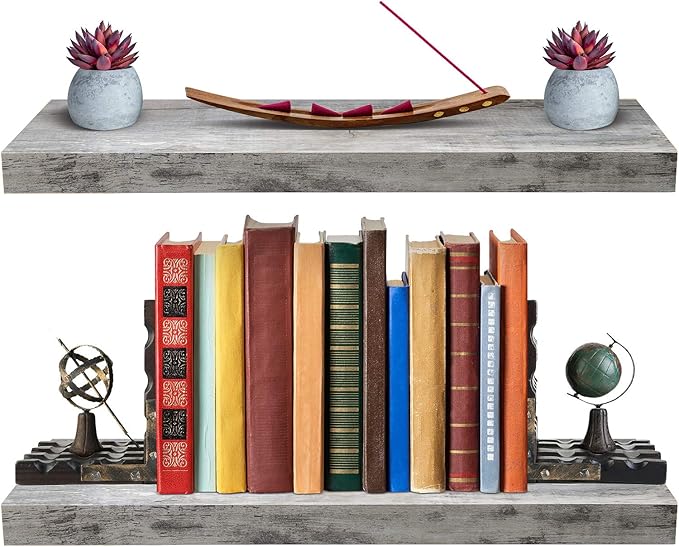 Sorbus Floating Shelves for Wall - 24" Bathroom Shelves, Wall Decor for Bedroom, Kitchen, Living Room, Home Decor & Book Storage - Mounted Floating Shelf with Invisible Brackets (Gray, 2 Pack)-Ruum Studio Home