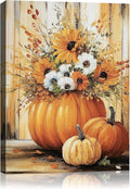 Rustic Autumn Fall Floral Pumpkin Wall Art Decor, Fall Floral Botanical Print for Thanksgiving Decorations, Autumn Wall Art Print for Farmhouse Living Room Bedroom Fall Decor, Ready to Hang-Ruum Studio Home