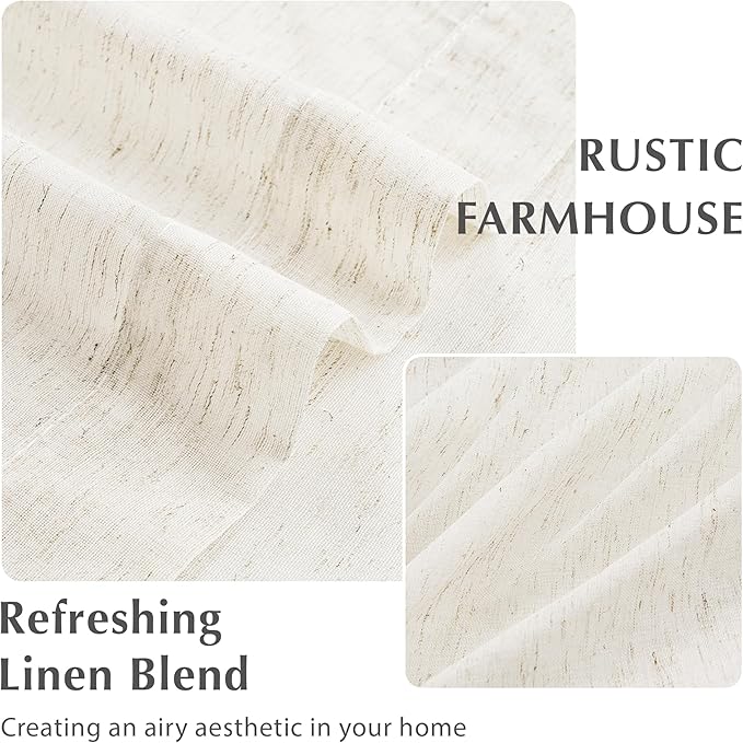 FMFUNCTEX Linen Sheer Pinch Pleated Curtains for Living Room, Linen Flax Beige 96 Inches Long Sheer Curtain Panels for Bedroom, Natural Back Tab Window Drapes for Farmhouse, Rod Pocket 2 Panels-Ruum Studio Home