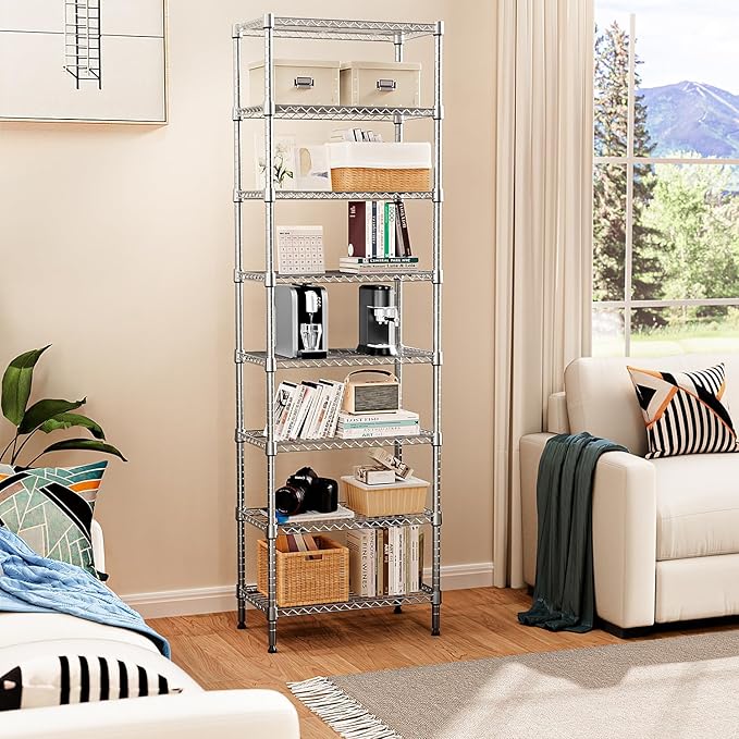8 Tier 2000 lbs Storage Rack Metal Wire Shelving Unit, Storage Standing Shelf Organizer for Laundry Bathroom Kitchen Pantry Closet Garage Utility Room, Chrome 13.8" D x 23.6" W x 79.5" H-Ruum Studio Home