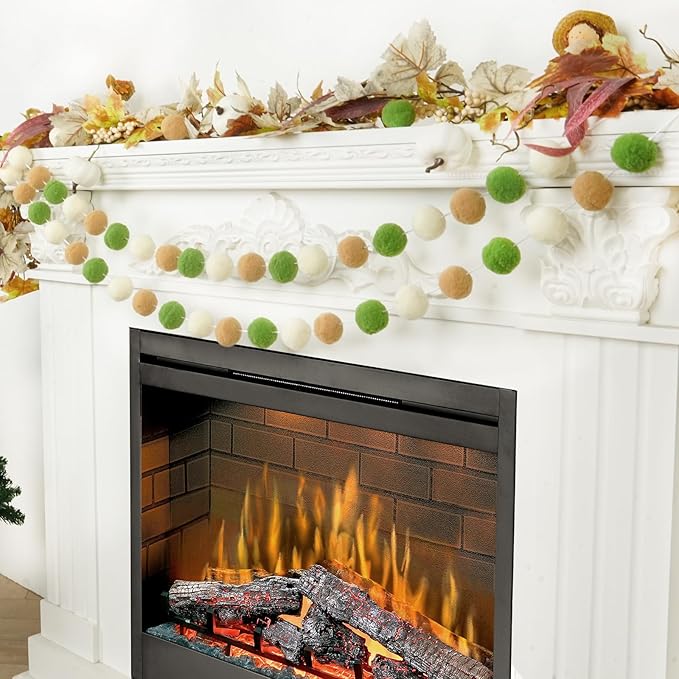 TBD Decor 2pk Pom Pom Garland 13FT Colorful Large Felt Ball Garland Fall Decoration for Mantle,Indoor Holiday Wedding Birthday Party Supplies(Green Brown)-Ruum Studio Home