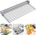 Searik Dish Drying Rack Roll Up Sink Drying Rack, Over The Sink Dish Rack Multi-Use Stainless Steel Dish Drainers Heat Resistant Mat for Drying Draining Trivet (17.7"x13.8")-Ruum Studio Home
