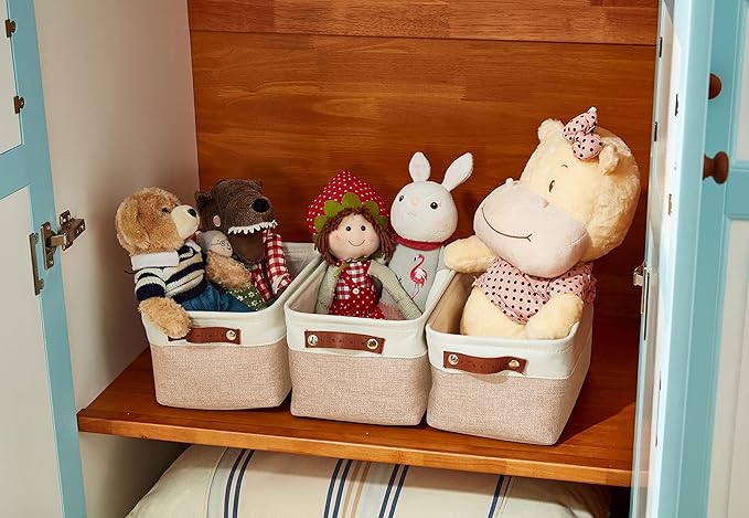DECOMOMO Small Storage Basket, Closet Storage Bins, Baskets for Organizing Shelves (Beige & White, Small - 6 Pack)-Ruum Studio Home