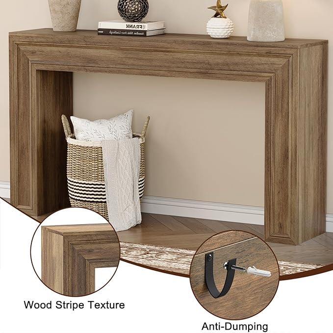 Rresyet 55 Inch Long Console Table, Sofa Table Behind Sofa, Wooden Entryway Table, Farmhouse Entryway Table for Entry, Hallway, Living Room (Wood)-Ruum Studio Home
