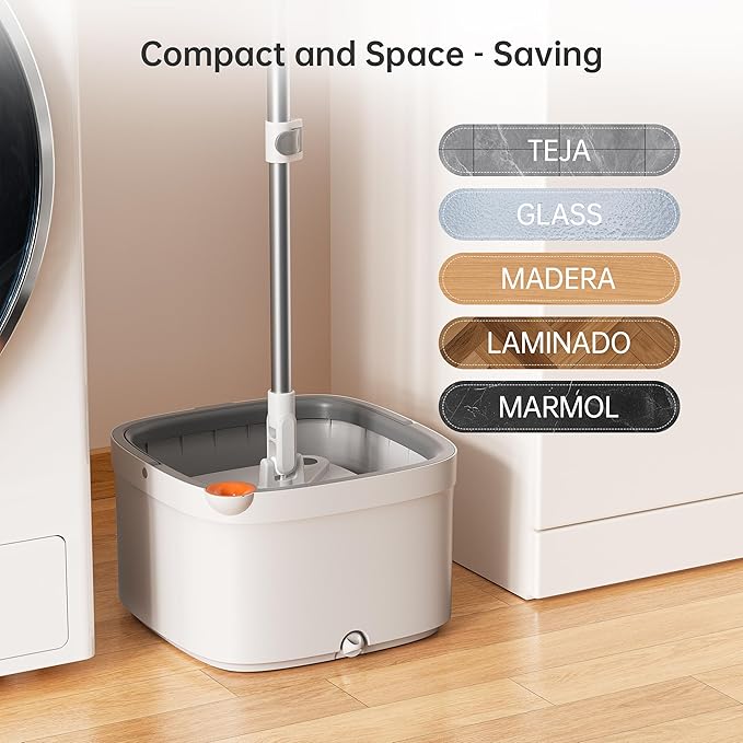 KZKR Spin Mop and Bucket Set with Self Separation Dirty and Clean Water System, Self Wringing 360° Rotating Square Mop Head for Home Floors Cleaning (1.0 Mop and Bucket Set (6 Pads))-Ruum Studio Home