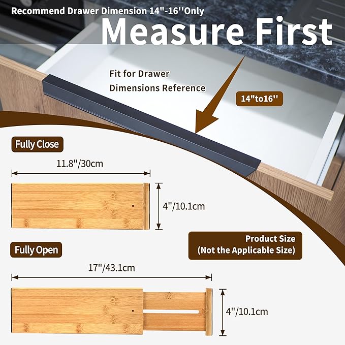 Utoplike Bamboo Dresser Drawer Dividers, 4'' High Adjustable Drawer Organizers for Clothing, Spring Loaded, Works in Kitchen, Bathroom, Bedroom, Drawer, Desk, 4 pcs-Ruum Studio Home