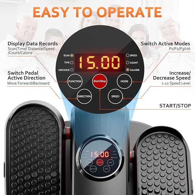 Under Desk Elliptical Machine, Ellipse Exerciser as Seen on TV for Seniors with Remote Control & 12 Adjustable Speeds, Elliptical Machine for Home-Ruum Studio Home