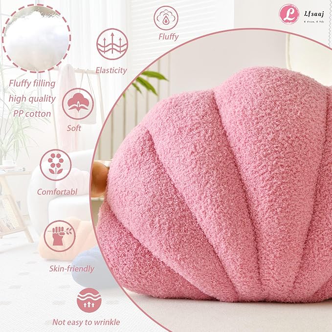 Seashell Throw Pillows, Shell Shaped Throw Pillows, Soft Home Decorative Pillow Plush Cushion for Bed Couch Living Sofa Room Decor Accent Throw Pillow (13x10 Inch, Pink Purple)-Ruum Studio Home