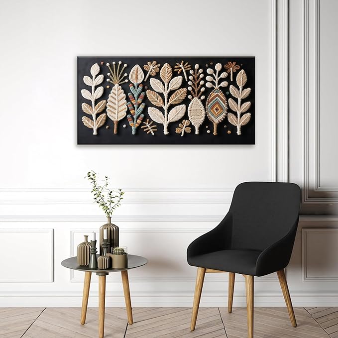 Tsomzxng Boho Black Wall Art Modern Wall Art Bohemian Feather Canvas Wall Art Decor For Apartment Dorm Living Room Bedroom Nursery Backdrop Home Wall Decor20 W X 40" L-Ruum Studio Home