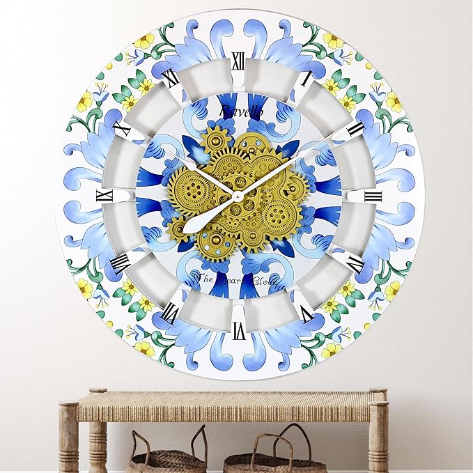The Gears Clock Wall Clock Italy Collection with Moving Gears (Ravello, 36 inch Round)-Ruum Studio Home