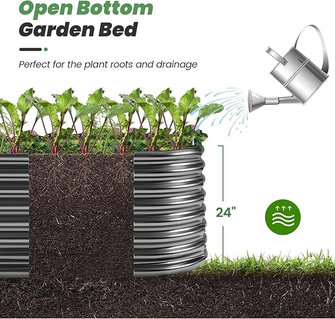 Land Guard Galvanized Planter Raised Beds, 6×3×2ft Galvanized Water Trough, Keyhole Raised Garden Bed Metal (Dark Gray)-Ruum Studio Home