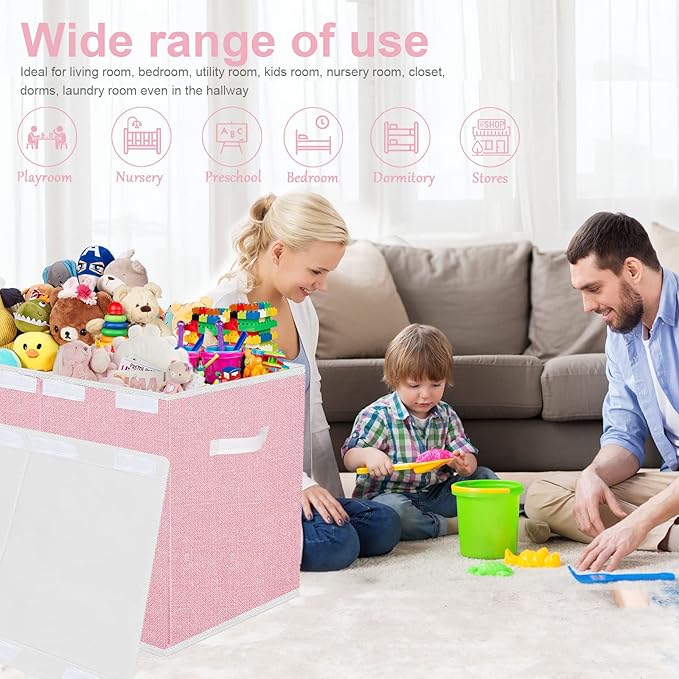 Toy Storage Box for Girls, Large Kids Toy Chest Boxes Organizers and Storage with Lids & Handles for Nursery,Playroom 24.5"x13"x16"(Pink)-Ruum Studio Home