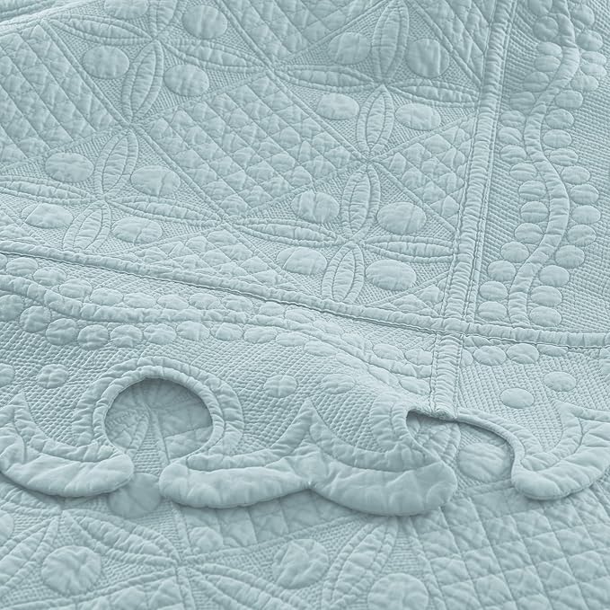MarCielo 3-Piece 100% Cotton Oversized Bedspread Lightweight Quilt Coverlet Embroidery Farmhouse Bedding Set (TW Mint Green Blue, Oversized King (118"x106"))-Ruum Studio Home