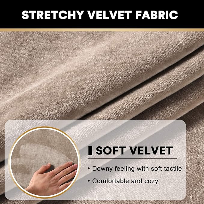 PrinceDeco Velvet Stretch Couch Cushion Cover Soft Cushion Slipcover for Chair Loveseat Sofa Cushion Furniture Protector Seat Cushion Sofa Cover (3 Piece XL Sofa Cushion Covers, Taupe)-Ruum Studio Home