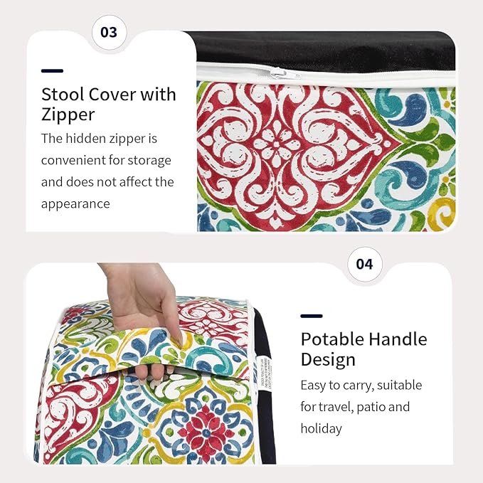 Inflatable Ottoman Stool D31 xH14 for Outdoor/Indoor Use, Water Repellent Patio Foot Rest Stool with Portable Handle,Round Pouf Ottoman Suitable for Garden,Deck and Camping - Damask Red-Ruum Studio Home