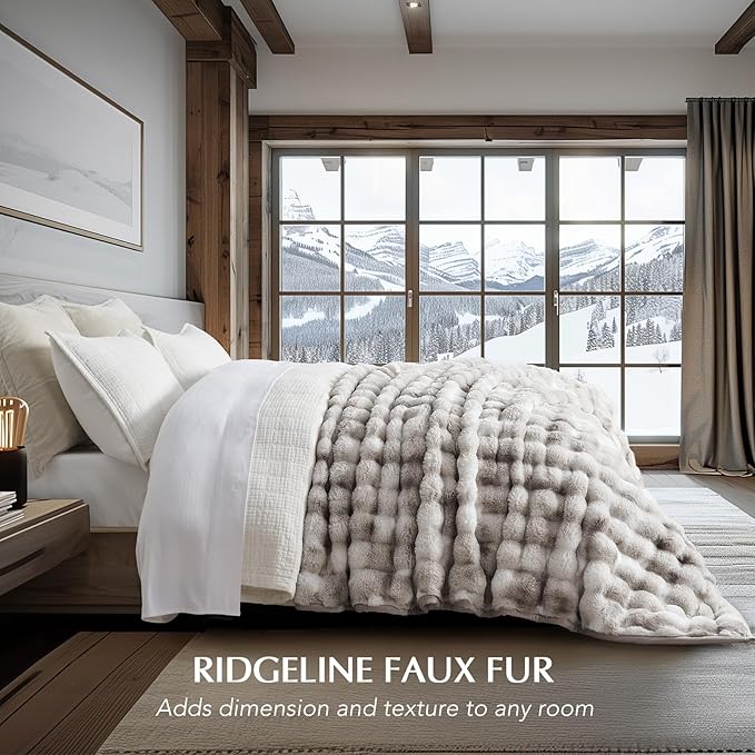 EVERGRACE Ultra Soft Luxury Fluffy Ridgeline Faux Rabbit Fur Throw Blanket, Thick Warm Bubble Throw for Bed, Cozy Plush Reversible Blankets for Couch, Chair, Sofa, Light Grey, 80x90 Inches, 870 GSM-Ruum Studio Home