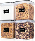 Vtopmart Food Storage Containers 4.3L / 145.4oz, 4 Pieces BPA Free Plastic Airtight Canister for Flour, Sugar, Baking Supplies, with 4 Measuring Cups and 24 Labels, Black-Ruum Studio Home