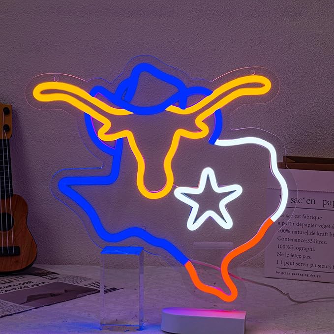 Texas Neon Sign Longhorn Neon Light for Wall Decor cowboy Neon Signs Colorful LED Neon Sign USB Powered LED Neon Light for Bedroom Living Room Mall Restaurant Shop Decor-Ruum Studio Home