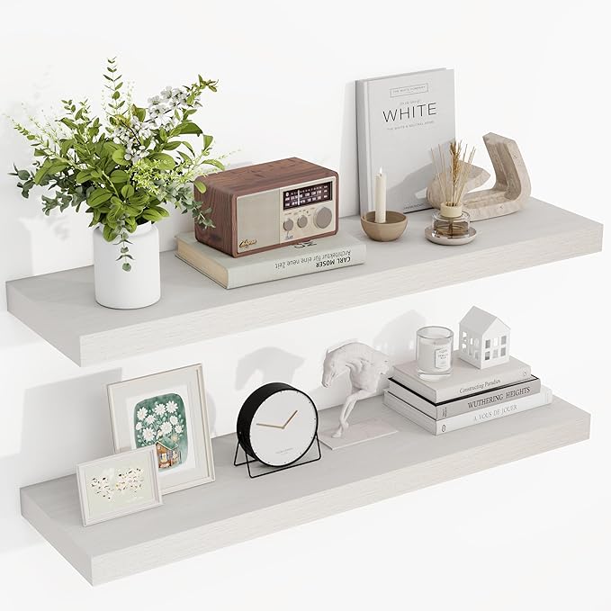 36 Inch Floating Shelves, 36"x9.25"x1.5" Inch Deep Floating Shelves for Wall, Wooden Shelves for Bathroom, Bedroom, Living Room, Cream White Oak-Ruum Studio Home