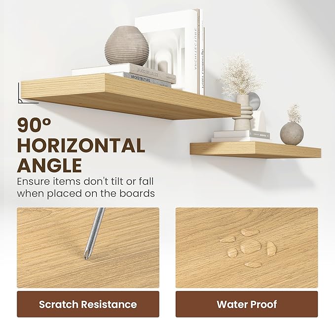 36 Inch Floating Shelves, 11.6 Inch Deep Floating Shelves for Wall, Floating Shelf with Invisible Brackets, Deep Shelves for Bathroom, Bedroom, Living Room, 2 Pack, Natural-Ruum Studio Home