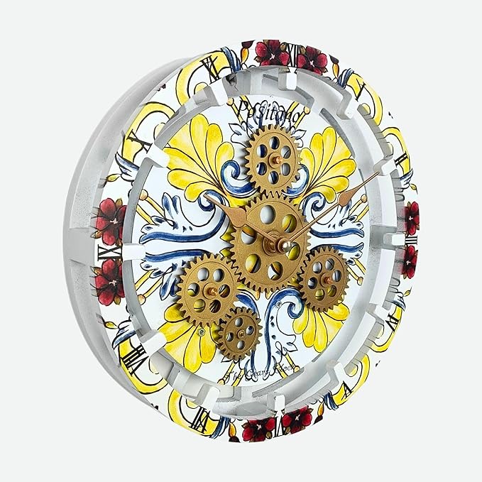 The Gears Clock Wall Clock Italy Collection with Moving Gears (Positano, 10 inch Round)-Ruum Studio Home