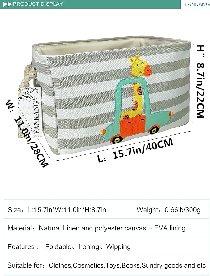 FANKANG Rectangular Laundry Basket Nursery Storage Fabric Storage Bin Storage Hamper,Gift Baskets(Giraffe)-Ruum Studio Home