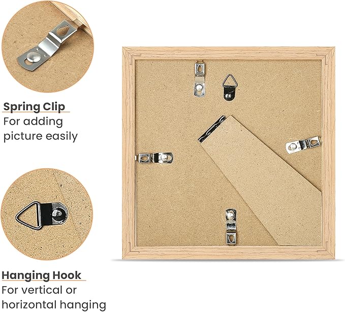 upsimples 6x6 Picture Frame, Natural Solid Wooden Picture Frames, Display 4x4 with Mat or 6 x 6 Without Mat, Wall or Tabletop, 1 Pack, Natural-Ruum Studio Home