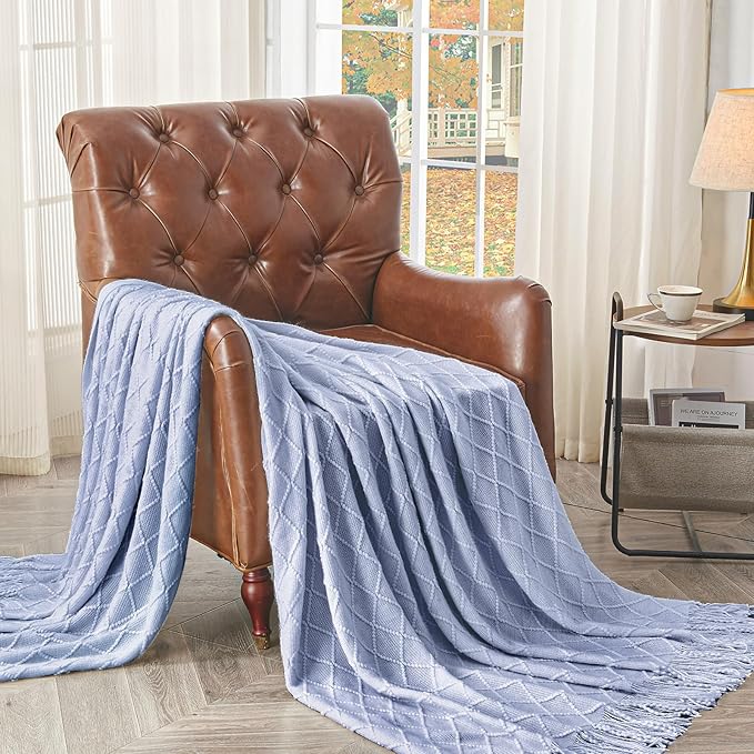 inhand Knitted Throw Blanket for Couch and Bed, Soft Living Room Home Decor Knitted Blanket with Tassel, Outdoor Lightweight Breathable Summer Blanket, Farmhouse Warm Woven Decorative, 50"x60"-Ruum Studio Home