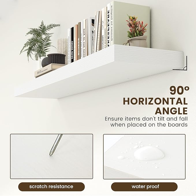 White Floating Shelves for Wall - 55 Inch Wide x 12 Inch Deep Wall Shelves Set of 1 - Rustic White Wood Shelves for Living Room, Bathroom, Laundry Room, Bedroom, Kitchen, Home Office-Ruum Studio Home