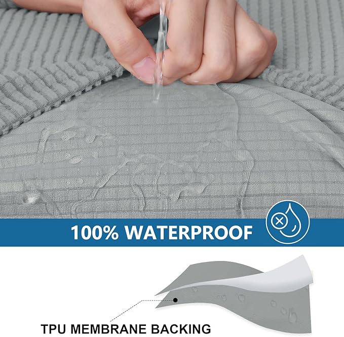 hyha Waterproof Couch Cushion Covers for Pets, Non Slip Sofa Seat Cover for Dogs Washable, Soft Thick Stretch Jacquard Fabric, Sofa Slipcovers with Elastic Bottom (1 Chaise+2 Seater, Light Grey)-Ruum Studio Home