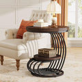 Tribesigns Round End Side Table: Side Table with 2 Tiers Storage Shelves, Vintage End Table for Living Room, Small Bedside Table Accent Table with Arc-Shaped Frame, Rustic Brown-Ruum Studio Home