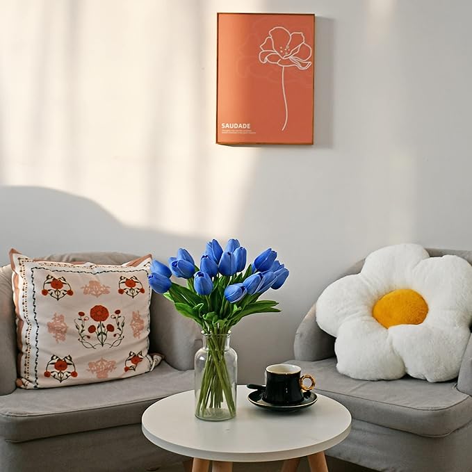 Mandy's Artificial Tulips 20 Stems Light Blue PU Faux Flowers for Wedding Home Decor 13.5 Inch-Ruum Studio Home