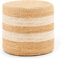 Handwoven Ottoman Pouf, Natural Water Hyacinth Footstool, Round Braided Outdoor Seat with Sturdy Frame, Boho Accent Stool for Patio, Balcony, or Garden (White)-Ruum Studio Home