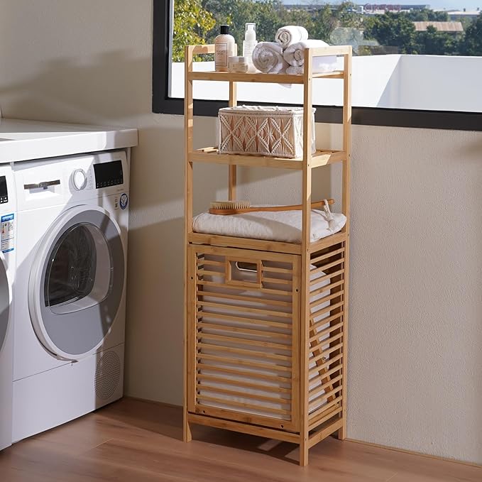 Laundry Hamper with 3 Tier Shelves & Tilt Out Basket, Laundry Baskets Organizer Hampers Bathroom Storage Shelf for Laundry Room, Bathroom, Guest Room (3-Tier Small)-Ruum Studio Home
