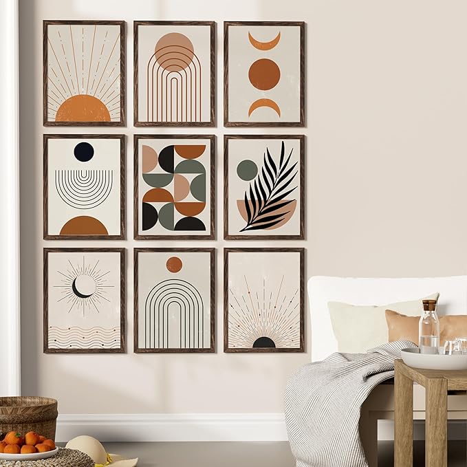 Vittanly 12x16 Picture Frames Set of 9, Shatter Resistant Plexiglass, Display 11x14 Pictures with Mat or 12x16 without Mat, Photo Frames for Wall Mount, Engineered Wood, Brown-Ruum Studio Home