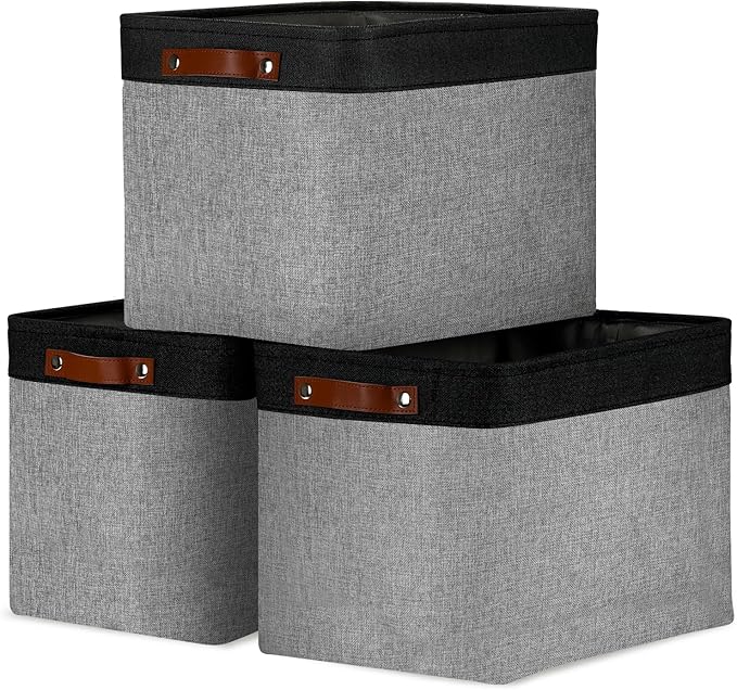 DULLEMELO Fabric Storage Bins - Decorative Large Baskets for Home Shelves & Bedroom, Canvas Toy Organizers (Black & Gray)-Ruum Studio Home