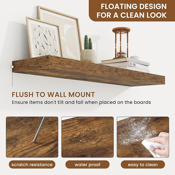 fuqing Floating Shelves for Wall, Bathroom Shelf Wall Mounted for Storage, Shelves with Invisible Bracket for Bedroom, Kitchen, Living Room, Farmhouse Small Book Shelf, 30 Inch Set of 2, Rustic Brown-Ruum Studio Home