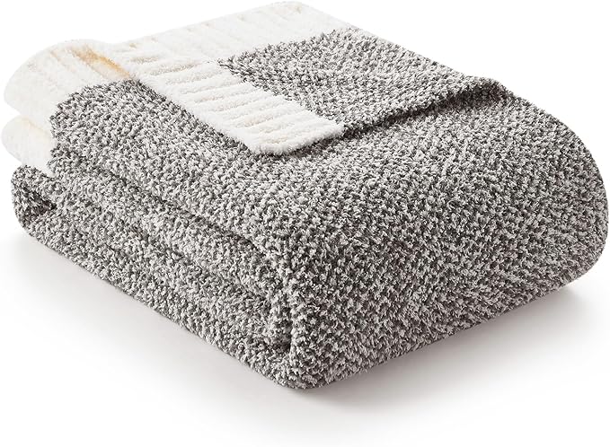Snuggle Sac Grey Throw Blankets for Couch, Super Soft Warm Blankets Cozy Knit Fuzzy Plush Lightweight Throws for Sofa, Bed,Living Room, Dark Grey, 50x60 inches-Ruum Studio Home