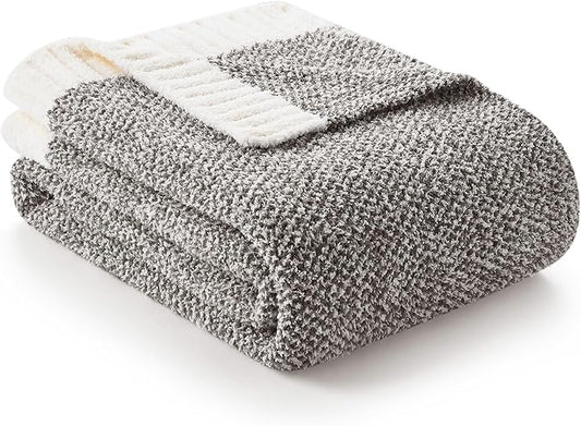 Snuggle Sac Grey Blankets Twin Size for Bed and Sofa, Reversible Super Soft Blankets Warm Cozy Knit Blankets Fuzzy Plush Blanket, Grey, 60x80 inches-Ruum Studio Home